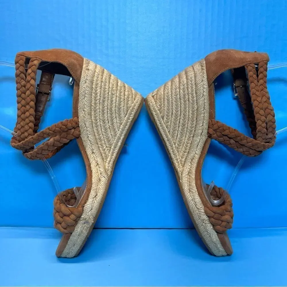 Tory Burch Bailey Braided Ankle SOHO Lux Suede Espadrille Wedge Sandals Womens 9